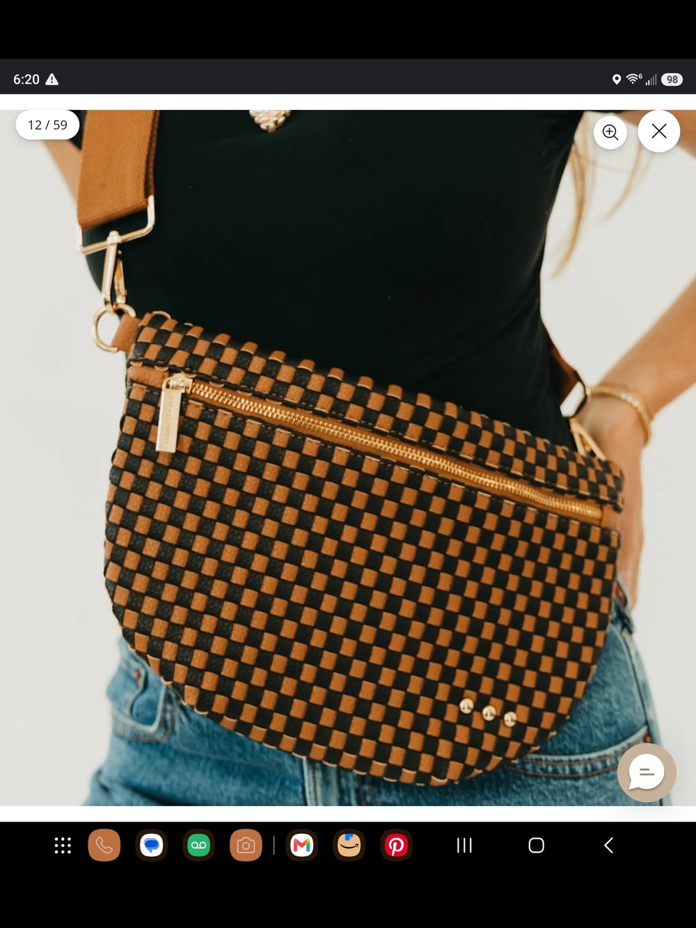 NWT Woven Checker Crossbody Bum Bag - Brown and Black